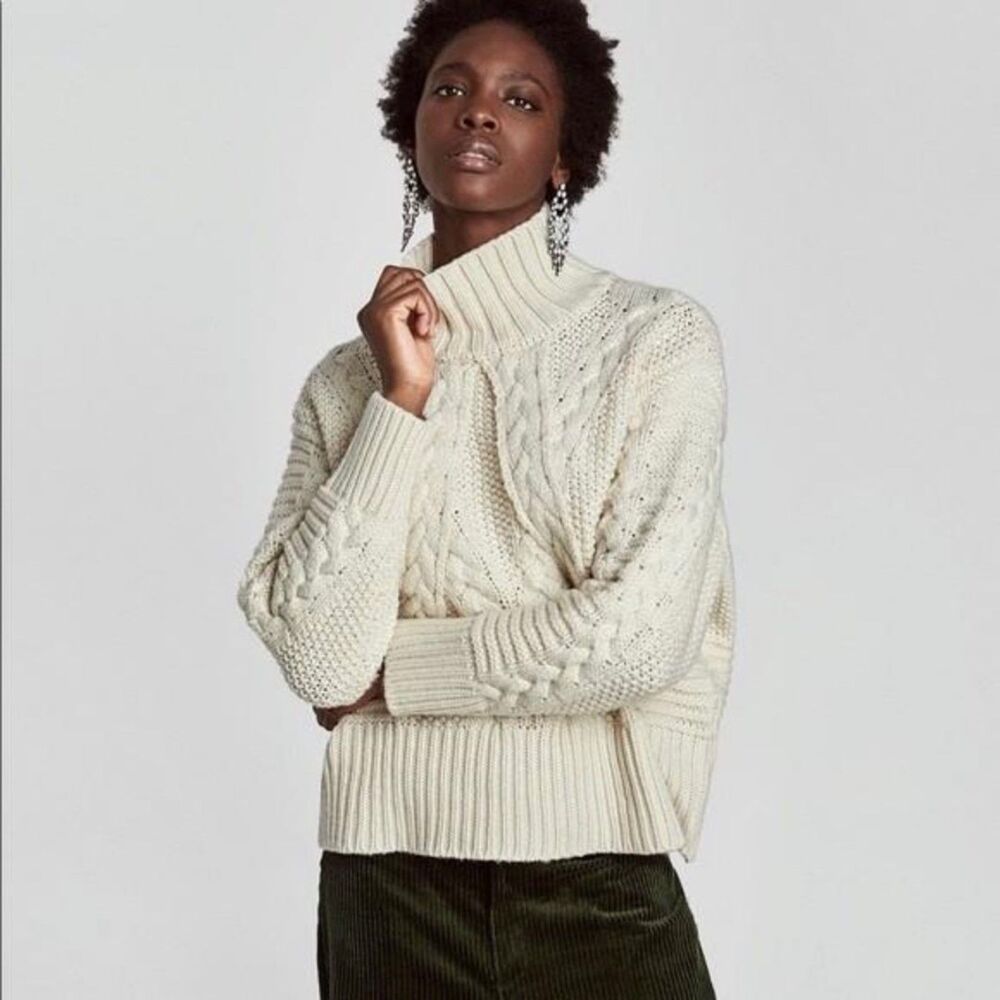 Zara Chunky Cable-Knit High-Neck Sweater